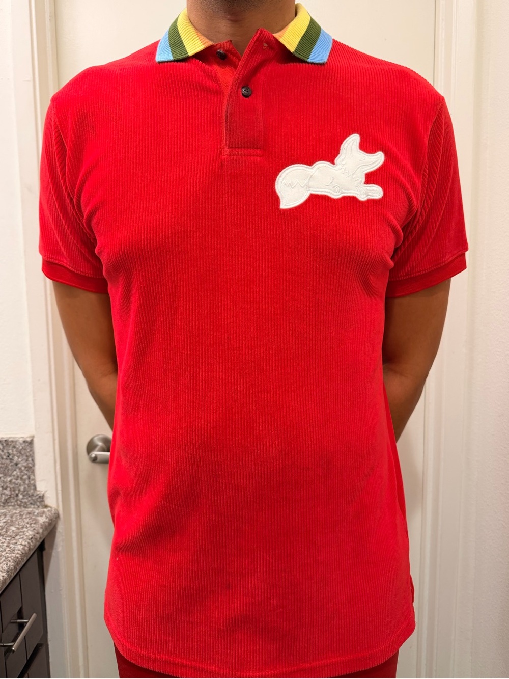 AKOO Red Polo with Multicolor Ribbed Trim